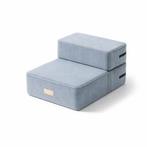 TEMU PAWS SAUVY 2단 접이식 반려동물 계단, 침대 및 소파용, 미끄럼 방지 경사로가 있는 부드러운 폼 강아지 계단, 세탁 가능한 커버, 소형견 및 고양이용 접이식 펫 사다리, 침대 옆, 소파용 휴대용 계단
