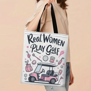TEMU 1개 싱글 사이즈 여성 골프 핸드백 - REAL WOMEN 골프 디자인, 대용량 프린트 패턴, 가벼운 소재, 여성 골퍼 데일리 사용, 레저 아웃 - 오픈 토트백, 스포츠 추가, 재미있는 디자인, 튼튼한 구조