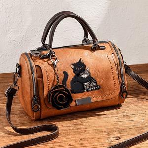 TEMU 고양이 하이엔드 가방 노스텔지아 클래식 보스턴 베개 가방 다용도 스몰 플라워 핸드백 엄마 스타일 미니 패션 지퍼 레트로 크로스바디 가방 여성 지갑