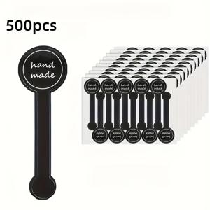 500개 검정색 자체 접착 베이킹 밀봉 스티커 - 케이크, 페이스트리, 사탕 등에 사용 가능한 직사각형 라벨 - 가정 주방 사용에 이상적, 베이킹 라벨 스티커 | 다용도 스티커 | 접착 라벨, 스티커