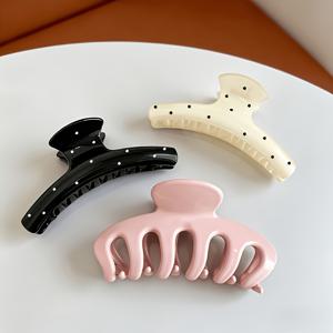 TEMU 3개 혼합 대형 폴카 도트 헤어 클로 클립, 두꺼운 머리카락용 대형 샤크 클립, 뒤통수 번 메이커, 여성용 헤어 액세서리 데일리 필수품
