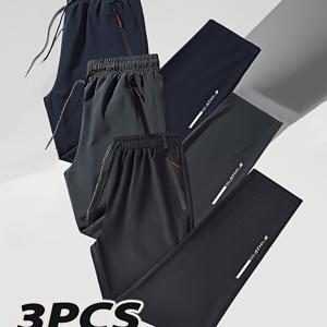 TEMU 신상 3벌 남성용 플러스 사이즈 캐주얼 바지 (봄/여름용), 더 큰 키를 위한 디자인, 스포츠 및 러닝에 적합, 플러스 사이즈