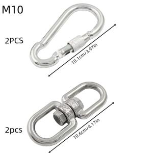 TEMU 투피스 세트 M6/M8/M10 고강도 다용도 304 스테인리스 스틸 회전 링 양방향 회전 아이 후크 (304 스프링 후크 포함), 메시 트리 스윙, 스윙 범용 휠 후크용, 안정적이고 안전함