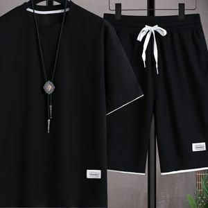 TEMU 2개 남성용 와플 반팔 바캉스 투피스 세트, 편안하고 신축성 있는 여름 남성 의류, 해변 휴가 및 데일리 웨어에 적합. 라운드넥 반팔 티셔츠와 캐주얼 허리 감추는 반바지 - 통기성 폴리에스터 섬유