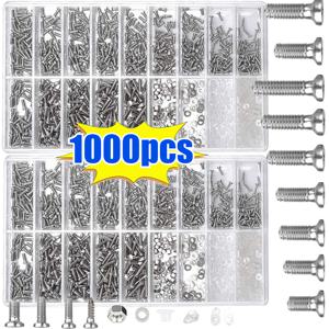 TEMU 1000개 안경 수리 키트 패션 안경 안경 수리 키트 (나사, 핀셋, 나사 드라이버, 너트 포함) 스테인리스 스틸 나사 도구, 시계에 적합