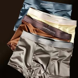TEMU 4피스 남성 아이스 섬유 속옷, 가벼운 럭셔리 하이엔드 드로즈, 청소년용 편안한 스포츠 속옷, 부드럽고 통기성 좋은 남성 드로즈, 부드러운 누드 느낌 드로즈 쇼츠, 여름 남성용 반바지