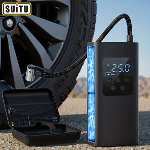 TEMU Suitu 무선 타이어 공기 주입기, 5배 빠른 공기 주입 장치, 고출력 무선 에어 컴프레서, USB 충전식 리튬 배터리 및 디지털 압력 게이지 포함, 정확한 압력 감지, 컴팩트한 디자인, 견고한 구조