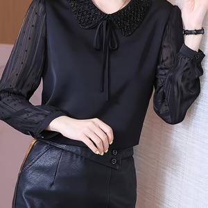 TEMU 봄가을 스타일리시 레이스업 라인스톤 긴팔 셔츠 여성용