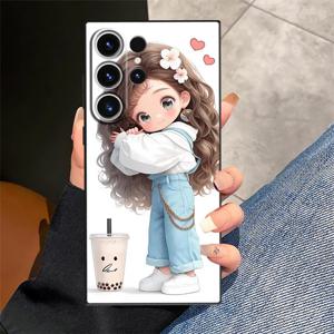 TEMU 휴대폰 케이스 - 우유차를 마시는 귀여운 소녀가 특징인 휴대폰 케이스, S25, S24 Plus, S20 및 Note 시리즈를 포함한 다양한 삼성 갤럭시 모델과 호환