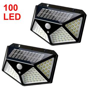 TEMU 2개 야외 태양광 조명, 100 LED 3가지 모드 조명 각도 모션 센서 보안등, 4면 벽 조명 태양광 전원, 밝은 뒷마당 정원, 울타리, 안뜰 및 현관 입구에 적합