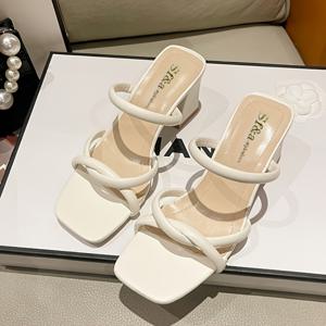 TEMU 프렌치 이브닝 브리즈 슬리퍼 여성용 아웃도어 2026 신상 여름 올매치 니치 요정 스타일 청키 힐 하이힐 슬라이드, 여성 신발