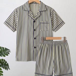 TEMU 남성 여름 반팔 반바지 2피스 파자마 세트 가디건 여름 남성 캐주얼 루즈핏 플러스 사이즈 홈웨어