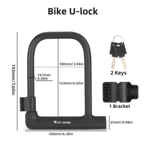 TEMU WEST BIKING 자전거 잠금장치 1개 U자형 자전거 잠금장치 도난 방지용, 튼튼한 U-Lock, 실외 가정용 범용 도난 방지 잠금장치, 휠 잠금, 자전거 잠금장치 (키 2개 포함), 견고한 잠금 구조, 자전거 추가 장비