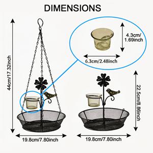 TEMU 1개 메탈 행잉 새 모이통 | 철제 메시 씨앗 트레이, 유리 물병 포함, 블랙, 벌새 친화적, 정원 뒤뜰 파티오 및 데크용 야외 장식