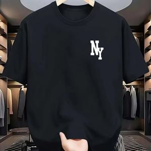 TEMU 2026년 새해 신상 티셔츠, 크리스마스 의상 베이스 레이어 남녀공용 NY 레터 프린트 이지 레귤러 핏 티셔츠, 몸매 강화 필수템, 데일리 필수템! 다용도, 반팔, 간편하면서도 세련됨