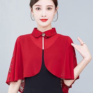 TEMU 코뮤터 셔츠 칼라 숄 여성 탑 스플라이스 레이스 쉬폰 케이프 겉옷 드레스 커버업 숄