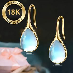 TEMU 여성 패션 18K 금도금 물방울 달빛석 귀걸이 1쌍, 매일 착용하기 좋은 우아하고 섹시한 이어 후크, 스터드, 생일 선물