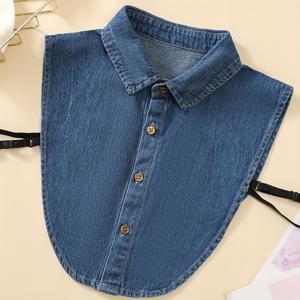 TEMU 남녀공용 블루 라운드넥 워싱 탈부착 패셔너블 데님 탈부착 칼라 프로페셔널 캐주얼 하프셔츠 스타일 칼라