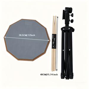 TEMU 12인치 실리콘 표면 무소음 드럼 연습 세트 (연습 패드, 드럼 스틱, 스탠드 포함)