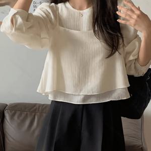 TEMU 솔리드 캐미솔 라운드넥 긴팔 블라우스 쉬폰 세트 봄 여름 스타일링 간편 상의 투피스 의상