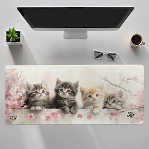 TEMU 귀여운 꽃과 아기 고양이 디자인의 미끄럼 방지 책상 액세서리, 게이머 및 사무직용 PC 노트북 키보드 마우스 패드 1개