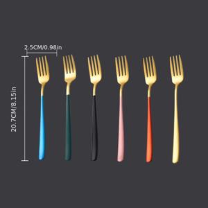 TEMU 6개 304 스테인리스 스틸 포크, 긴 손잡이 및 두꺼운 디자인, 고급 디너 포크, 샐러드, 디저트, 과일 포크, 6가지 색상으로 제공, 골드 및 실버 톤, 생생하고 , 레스토랑, 가정, 캠핑 파티에 적합, 20.7Cm/8.2In