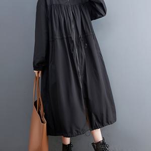 TEMU 일본식 캐주얼 패션 지퍼 루즈 자켓, 플리츠 디자인 및 허리 조임 트렌치 코트 롱 가디건