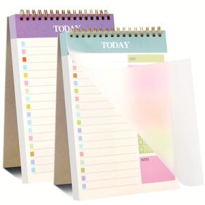 TEMU 2팩 A5 데일리 플래너 노트북 - 사무실, 학교, 가정용 52 매/패드 120GSM 두꺼운지, to-Do List Planner가 있는 날짜없는 스파이럴 메모장 & 투명커버