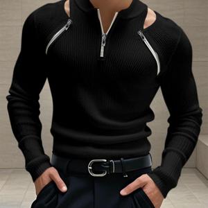 TEMU 남성 스트리트웨어 티셔츠 홀아웃 지퍼 V넥 긴팔 배기 데일리 히피 캐주얼 풀오버