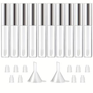 TEMU 10개입 10ml 빈 립글로스 용기 튜브 (봉제기 포함), 리필 가능 립밤 병, 립스틱 용기 및 깔때기 및 고무 스토퍼 (여성 립 샘플용), 은색 상단