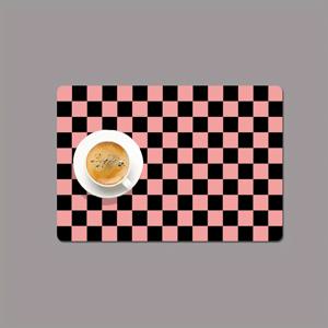 TEMU 식기 건조 매트 1개, 대리석 맥락이 있는 핑크색 체크무늬. 체커보드 디자인 주방 장식, 규조토 조리대용 흡수성 패드, 커피 머신 및 주방용품용 수분 흡수 및 스크래치 방지 코스터