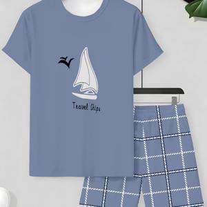 TEMU 봄 여름 가을 남성 패션 캐주얼 잠옷 세트 반팔 반바지 편안한 잠옷 2pcs