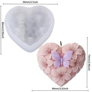 TEMU 호환 가능한 레진 소프트 탈모 실리콘 몰드 - 하트 & 나비 3가지 꽃 디자인, DIY 레진 석고 공예, 웨딩 페이버, 선물, 캔들, 석고 장식용, 쉬운 탈모