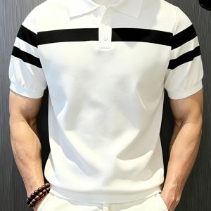 TEMU 패션 반팔 폴로 셔츠 남성 의류, 1개, 미국 레트로 스타일, 봄 여름 신상, 니트 스웨터 경량 풀오버, 편안하고 피부 친화적이며 통기성이 좋음, 우아한 라펠 디자인, 쉬운 착용감과 넉넉한 사이즈, 패션 대비 색상