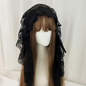 TEMU 여성 고딕 하라주쿠 블랙 앤 화이트 레이스 헤어밴드, 코스프레용 달콤한 할로윈 헤어 액세서리
