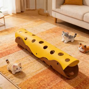 TEMU 64cm 고양이 터널 장난감 - 노란색 1개 + 갈색 1개 - 조립식 터널 장난감 - 고양이 스스로 놀이용 지루함 해소 은신처 - 스타일리시한 반폐쇄형 고양이 침대 - 고양이 시선을 사로잡는 치즈 디자인 - 반려동물 놀이 터널 - 고양이, 개, 햄스터, 기니피그 및 기타 소형 반려동물용