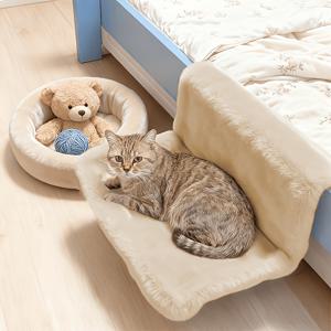 TEMU 소파/침대 가장자리/창턱용 플러시 고양이 해먹 침대 1개 - 부드러운 쿠션감의 펫 침대, 탈부착 및 세탁 가능한 커버 포함, 미끄럼 방지 베이스 및 무타공 안정적인 설치, 내구성 있는 폴리에스터 원단, 고양이용, 사계절 사용 가능