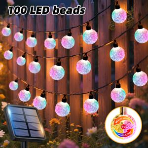 TEMU 100/50/20 LED 고휘도 버블볼 조명, 야외용 태양광 페어리 스트링 조명, RGB 색상 변경 스트링 조명, 12가지 조명 모드, 파티오, 결혼식, 생일, 파티, 캠핑, 울타리, 처마, 발렌타인데이, 장식용