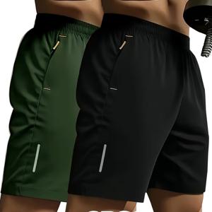 TEMU 랜덤 반바지 2개, 반사 남성용 운동 캐주얼 반바지, 양면 지퍼 포켓, 편안하고 통기성 좋은 섬유, 탄성 허리 밴드, 다양한 색상 및 조합 옵션