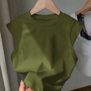 TEMU 여성용 단색 민소매 티셔츠 - 라운드 넥 애슬레ต 헬스장 상의, 운동용 셔츠 아님, 트레이닝, 피트니스, 캐주얼웨어에 적합, 기계 세탁 가능 여름 민소매 블라우스 (야외, 트레이닝용)