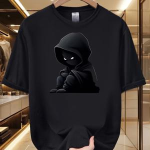 TEMU 남성용 Shadow Ninja 패턴 티셔츠 - 트렌디한 어반 패션, 편안하고 통기성 좋음, 100% 폴리에스터, 생생한 프린트 디자인, 라운드넥, 반팔 여름 스타일, 시티 티