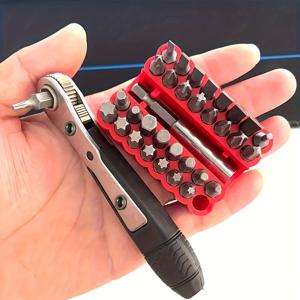 TEMU Powerhigh 미니 라쳇 렌치 34개 세트, 양쪽 끝 사용 가능, 좁은 공간용 직선형 또는 곡선형 핸들 1개 포함, 십자드라이버 및 일자드라이버, 육각비트 및 자두비트 드릴 포함