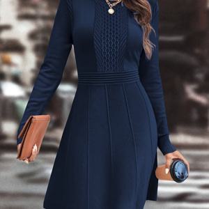 TEMU 여성용 가을 겨울 데이트 파티 캐주얼 패션 휴가 데일리 커뮤트 다용도 심플 솔리드 컬러 라운드넥 성숙한 지적 슬림 A라인 우아한 니트 드레스