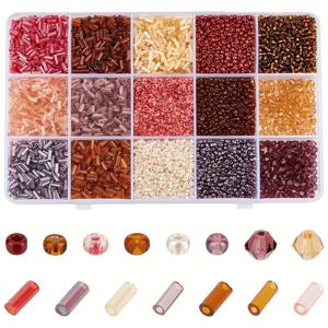 TEMU 4400개 2mm 15색 가을 Auburn 시리즈 유리 씨앗 비즈 튜브 비즈 4mm 다면체 비즈 키트, 주얼리 제작용, 루스 스페이서 비즈 버글 비즈 우정 귀걸이 팔찌 목걸이 주얼리 공예 제작용, 공예 용품
