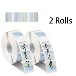 TEMU 실버 레이저 스티커 2롤, 총 320장, 자체 접착 라벨 테이프 - 12mm 너비, 40mm 길이, D30, D32, D35, Q30, Q31, Q32, P15 호환 - 사무실, 선물 포장, 봉투 및 문서 라벨링, 보관함, 스위치, 사무용품 라벨링, 홈 정리에 이상적