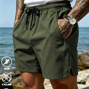 TEMU 남성용 퀵드라이 수영복 반바지 - 가볍고 통기성 좋은 사이드 지퍼 & 비대칭 밑단, 휴대용 서핑, 스노클링용 수영복 - 여름 해변 & 수영장 (단색, 퀵드라이 기술)