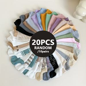 TEMU 남녀공용 봄 여름 캐주얼 숏양말 10켤레 (20켤레), 패셔너블한 도파민 컬러, 편안하고 통기성 좋은 신축성 있는 스포츠 발목 양말, 봄 여름용, 색상 및 패턴 랜덤