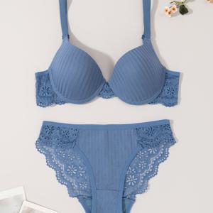 TEMU 여성 섹시 란제리 시어 브라 및 팬티 세트 여성 브라 부스티어 여성 삼각 팬티 편안한 레이스 스플라이싱 반투명 고탄력 언더와이어 브라 여성 속옷