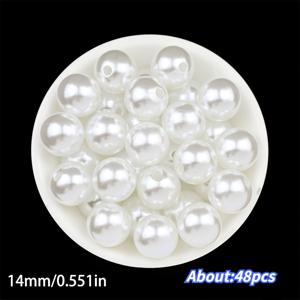 TEMU 48/98개 14mm 홀 ABS 광택 라운드 비즈 & 비즈 모음 - 팔찌, 목걸이, 폰 체인, 공예, 헤어 장식, 가방, 키체인, 수제 주얼리 및 창의적인 디자인 재료에 적합
