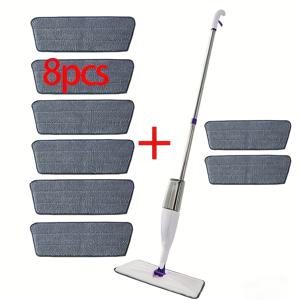 TEMU 360도 회전 걸레, 스프레이 병 포함 청소용 천 8개, 물 분사 또는 세정액 혼합 가능, 거실, 침실, 주방, 욕실 및 기타 공간 청소용